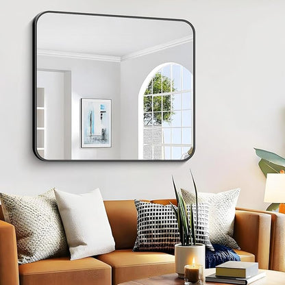 Bathroom Mirror, 48 x 40 inch Black Rectangle Wall Mirror, Metal Frame - Image 2