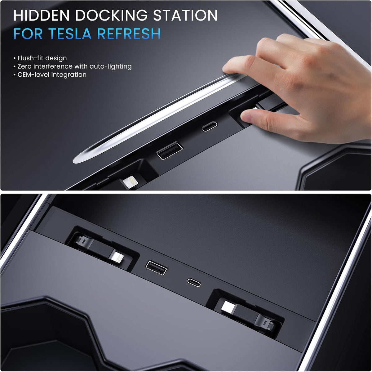 USB HUB for Tesla New Model Y Juniper & Model 3 Highland，Hidden Docking S...