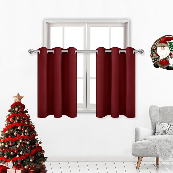 DWCN Burgundy Red Christmas Curtains Tiers，Short Basement Kitchen Curtains by DWCN