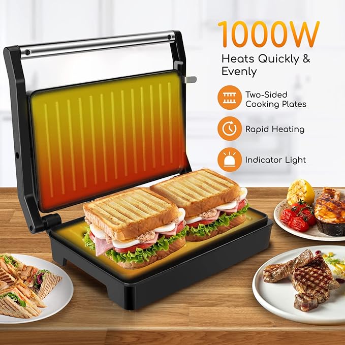 Panini Press Sandwich Maker, Aigostar 1000W Sandwich Press Grill - Image 2