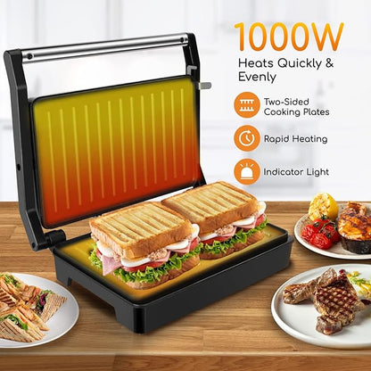 Panini Press Sandwich Maker, Aigostar 1000W Sandwich Press Grill - Image 2