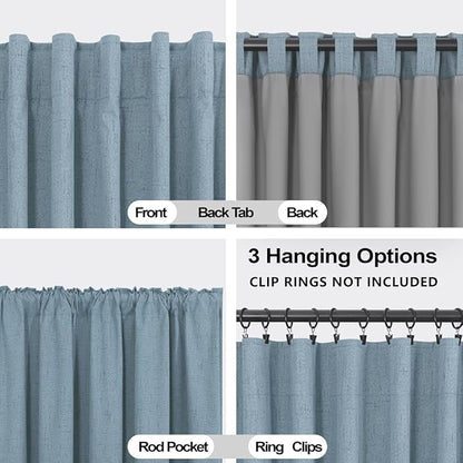 KOUFALL Bathroom Curtains Window, Calming Coastal Dusty Blue Linen Blackout - Image 3
