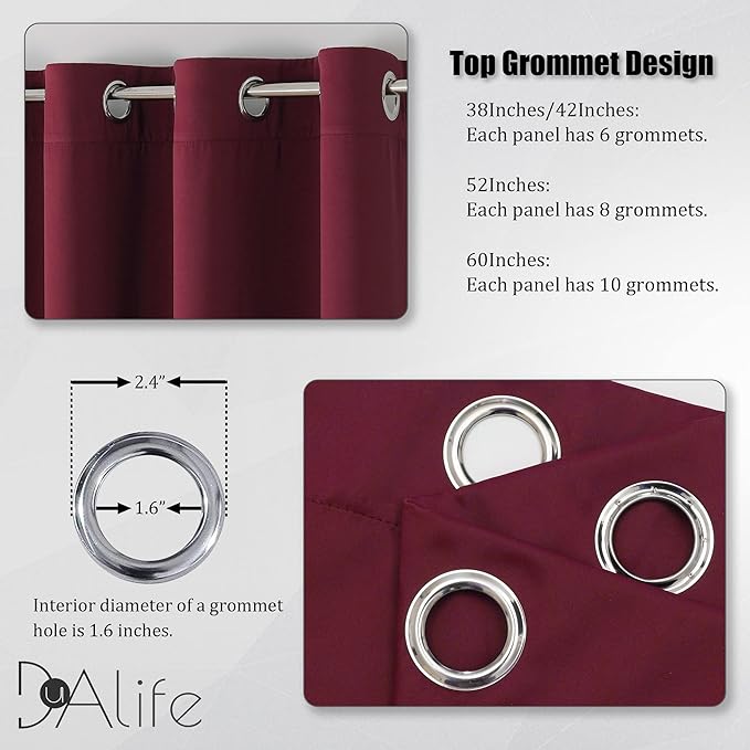 DUALIFE Burgundy Blackout Curtains Panels - Image 3