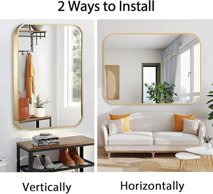 40x30 Inch Gold Bathroom Mirror, Brushed Gold Metal Framed Rectangular Mirror - Image 5