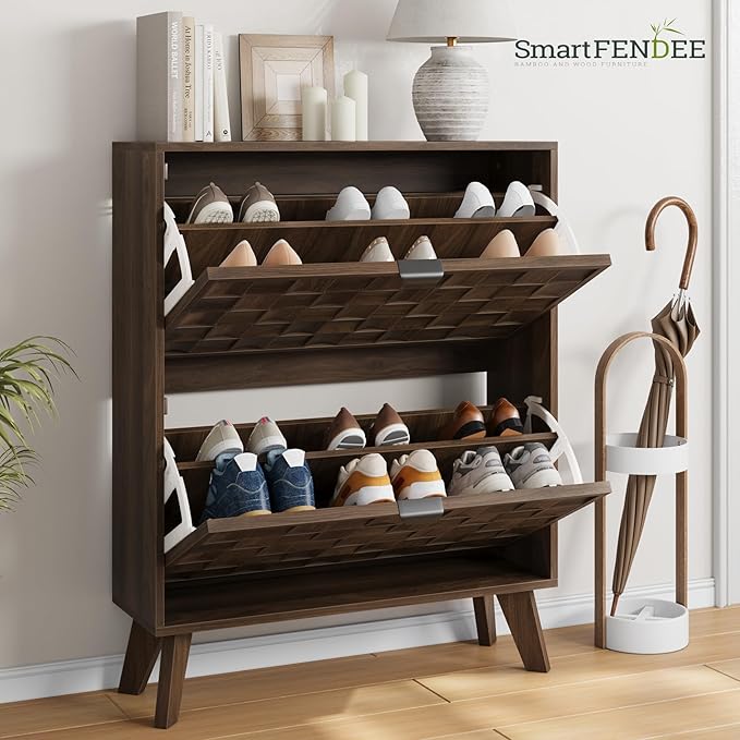29.5“W Shoe Cabinet with 2 Embossed Checkerboard Pattern Flip Drawers, - Image 8