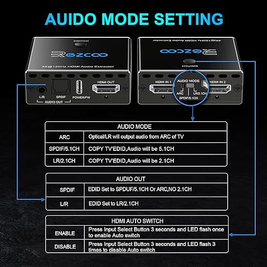 HDMI 2.1 Audio Extractor 4K 120Hz VRR ALLM HDCP2.3 HDR10 ARC Switch 2 in 1 Out - Image 9