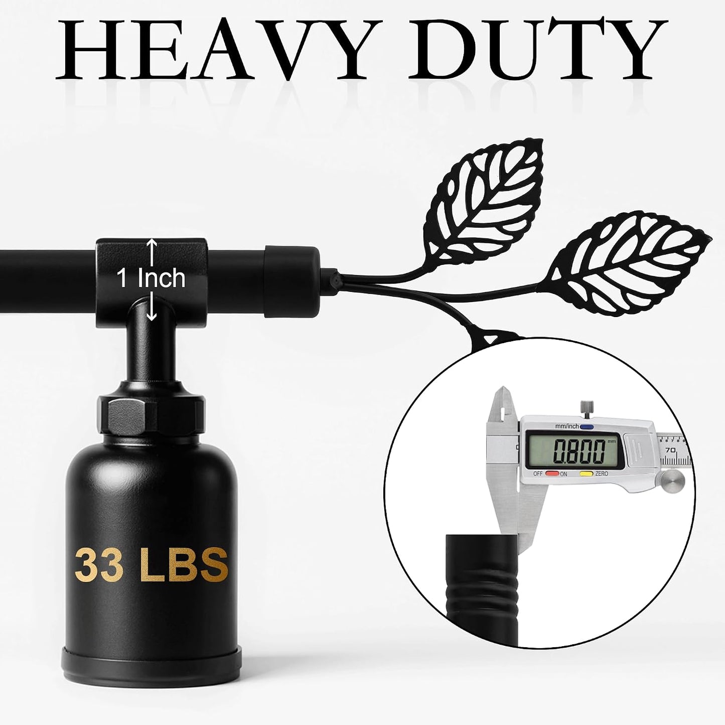 RYB HOME Black Curtain Rod 1 Inch Diameter Adjustable 28 to 48 Inch Length Heavy Duty Short Small Curtain Rod Bracket Sets with Leaf Ends for Cafe Kitchen Living Room Boho Window Decor, Matte Black | 28-48 inch adjustable, 30 lbs weight capacity, heavy