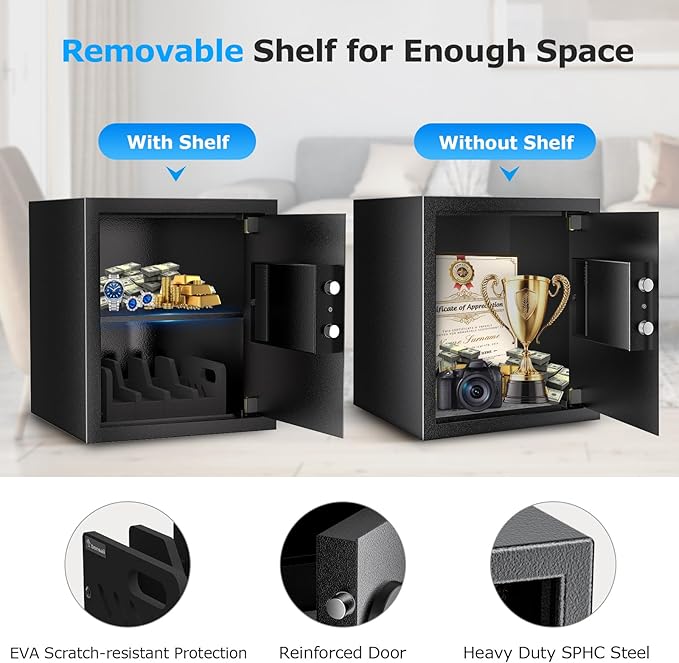 Bonsaii Safe Box with Holder and Removable Shelf, 1.2 Cu. Ft Steel Security - Image 4