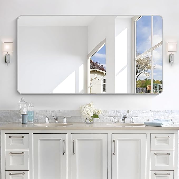 55x30 Inch Silver Bathroom Mirror, Large Rectangular Vanity Mirror, Metal by WelcometoCIVENO