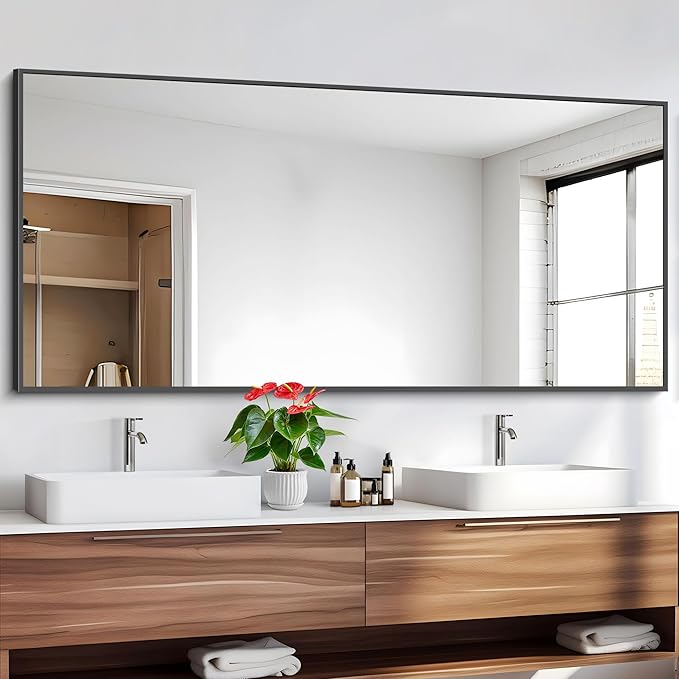 Black Bathroom Mirror for Wall, 72x36 Inch Rectangle Mirrors - Image 4