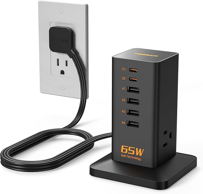 USB Charging Station for Multiple Devices PD 65W, TESSAN 9-in-1 USB C Charger by TESSAN