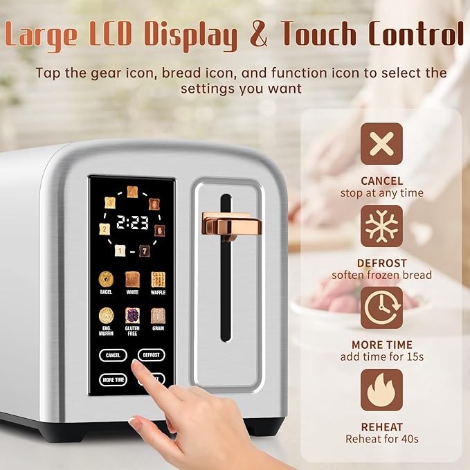 SEEDEEM Toaster 2 Slice with Touch Screen, Faster Heating Speed, 7 Shade Setting - Image 2