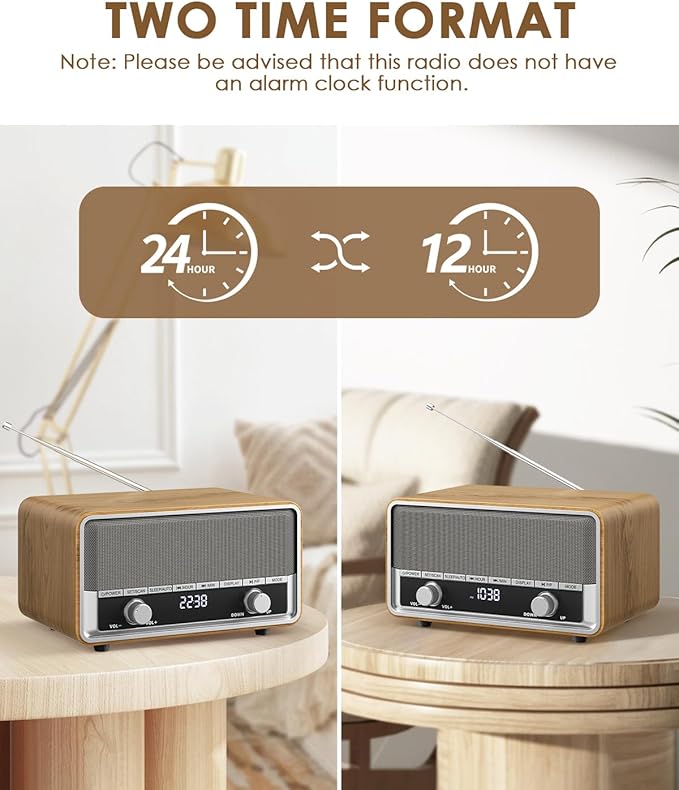 Vintage Wood AM FM Bluetooth Radio - Image 2