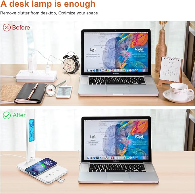 snsok Desk Lamp with Wireless Charger, USB Charging Port, Dimmable Office Desk - Image 2