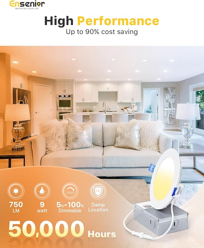 Ensenior 12 Pack 4 Inch LED Recessed Ceiling Light, 5000K Daylight, 750LM 9W - Image 2