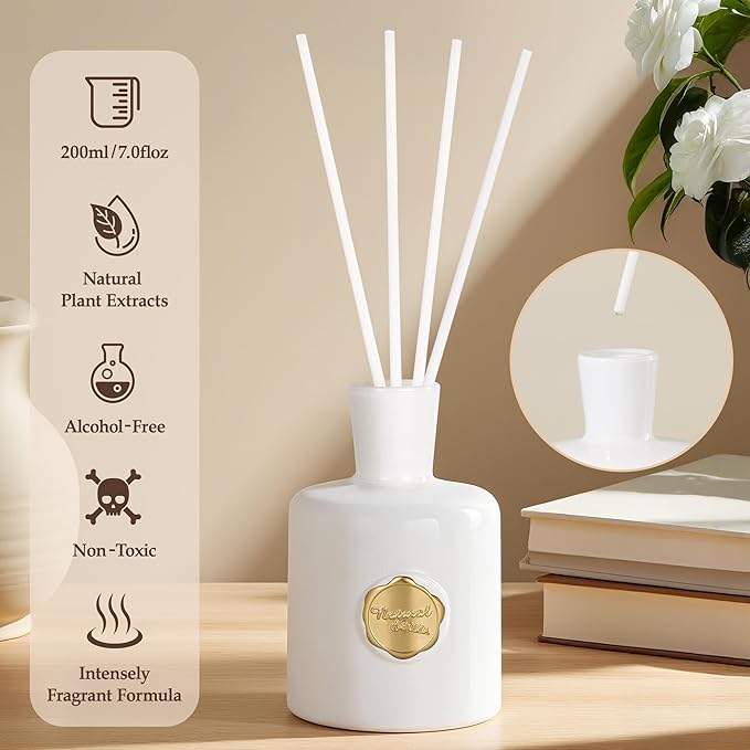 XEPTLE Reed Diffuser Set, 7.04 oz Creamy Gardenia Scent Diffuser - Image 3