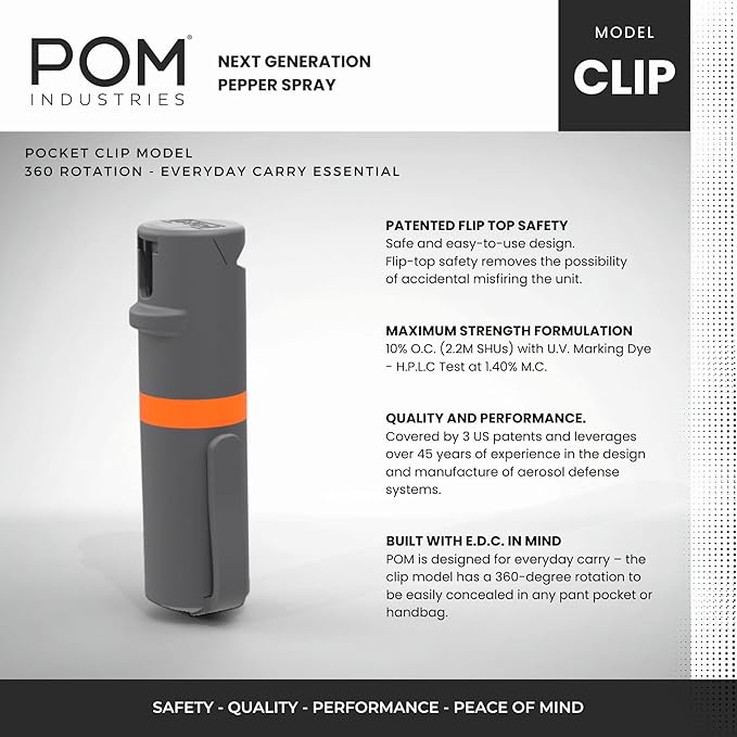 POM Pepper Spray Pocket Clip, Quick Flip Top Safety, Maximum Strength OC Formula - Image 2
