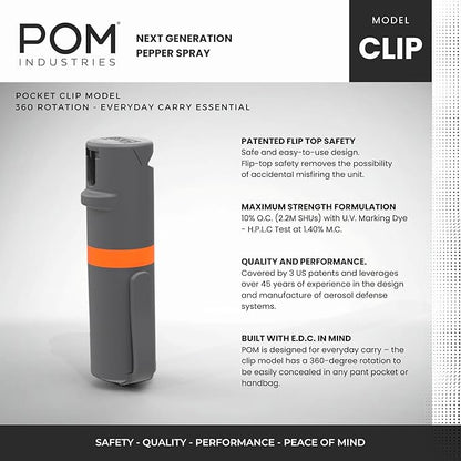 POM Pepper Spray Pocket Clip, Quick Flip Top Safety, Maximum Strength OC Formula - Image 2