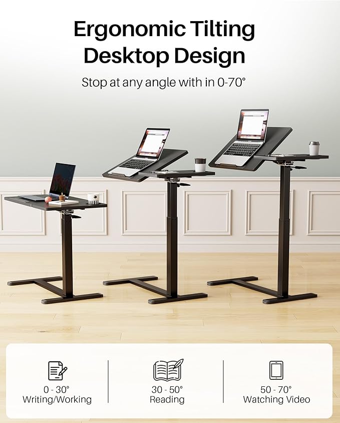 Overbed Table with Wheels, Pneumatic Height Adjustable Overbed Bedside Table - Image 4