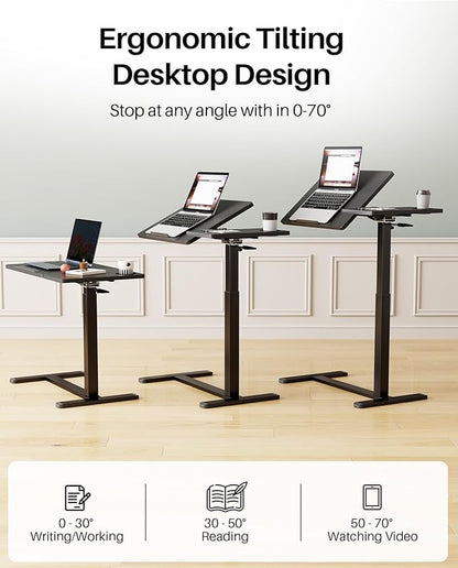 Overbed Table with Wheels, Pneumatic Height Adjustable Overbed Bedside Table - Image 4