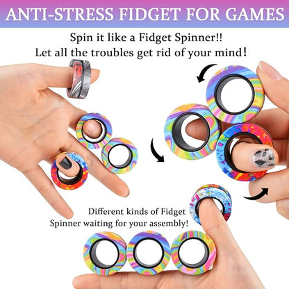 Cevioce 9Pcs Magnetic Rings Fidget Toy Set, ADHD Anxiety Magnetic Fidget Toys - Image 4