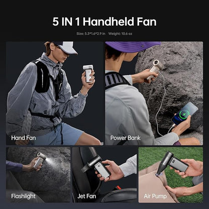 JISULIFE Portable Handheld Fan Ultra2 9000mAh, Max 25 Hrs, 5 IN 1, 100 Speed - Image 2