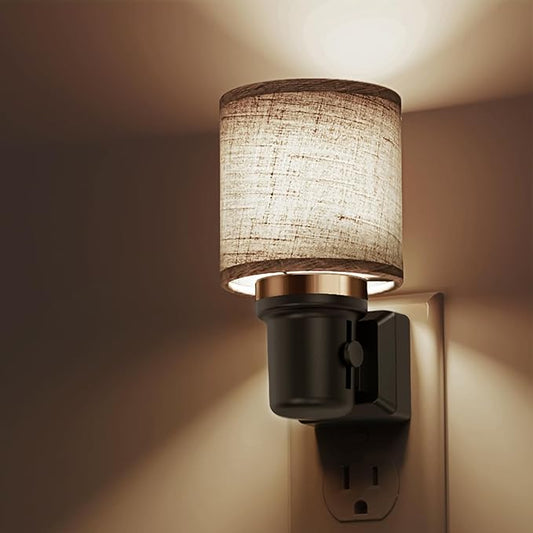 L LOHAS LED Night Lights Plug into Wall, Linen Fabric Cylinder Decor Night Light by LLOHASLED