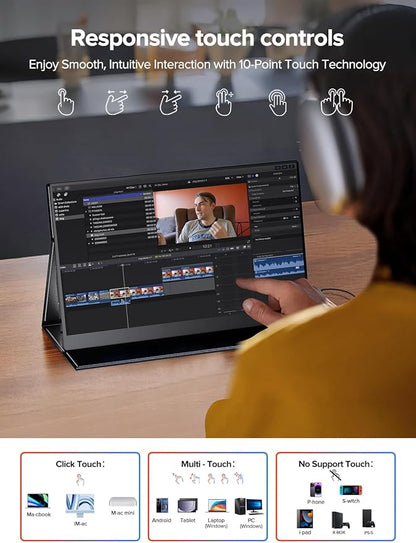 EVICIV Portable Monitor Touchscreen 15.6”, 125% sRGB 1080P IPS 10-Point Touch - Image 2