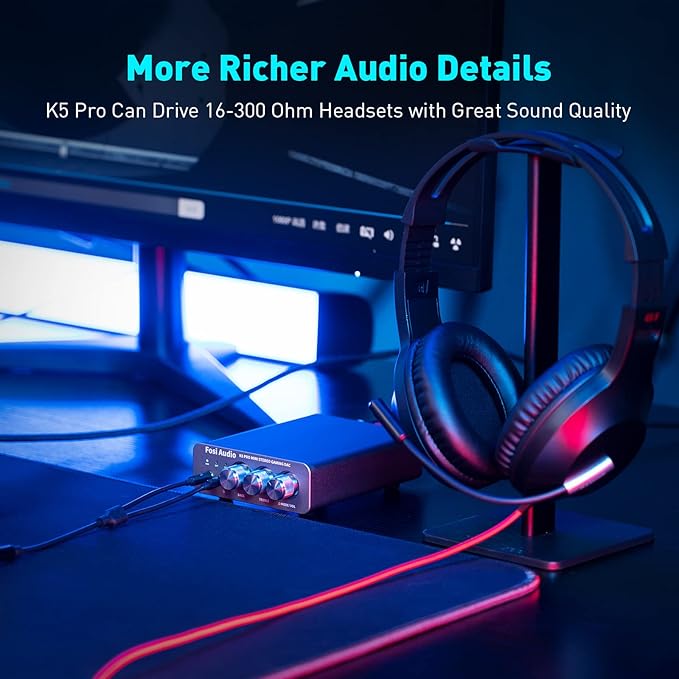 Fosi Audio K5 Pro Gaming DAC Headphone Amplifier Mini Hi-Fi Stereo - Image 9