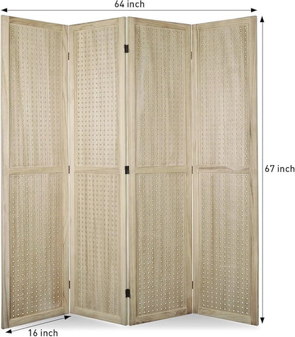 ECOMEX 4 Panel Room Divider, 5.6Ft Pegboard Display Wooden Room Divider Folding - Image 5