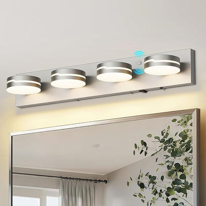 26" Motion Sensor Vanity Light Brushed Nickel, 3CCT 4-Light Modern LED Bathroom by Unknown