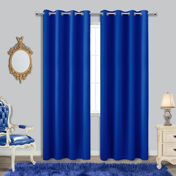 Royal Blue Curtains 96 Inches Long by KOUFALL