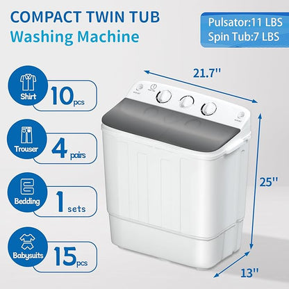 Portable Twin Tub 18lbs Washing Machine - Image 7