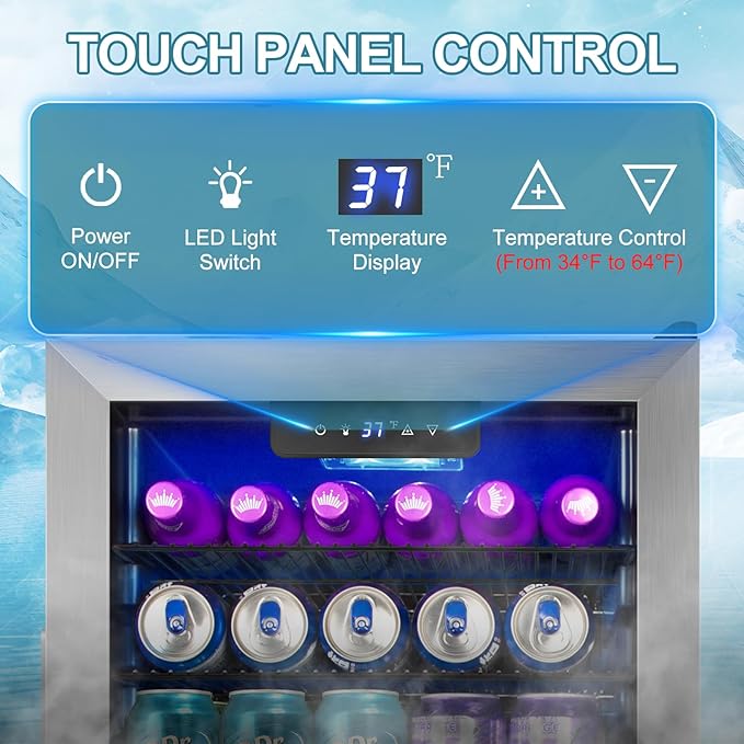 Beverage Refrigerator Cooler, 128 Cans Mini Fridge Glass Door - Image 4