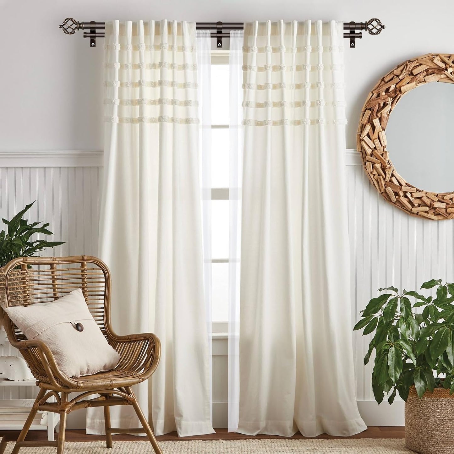 KAMANINA Double Curtain Rods for Windows 72 to 144 Inches Bronze | Heavy Duty 7/8 In, Adjustable, Long Dual Drapery Rod for Living Room, Bedroom, Easy Install, Decorative Twisted Cage Finials