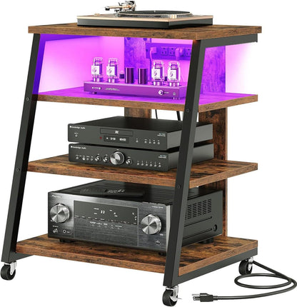 choezon 4-tier av media stand with wheels, stereo shown in use