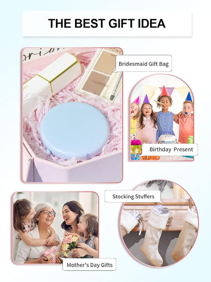 Compact Mirror for Purse, Pack of 24 Double-Sided 1X/2X Magnifying Metal Pocket Makeup Mirrors(Round, Light Blue)