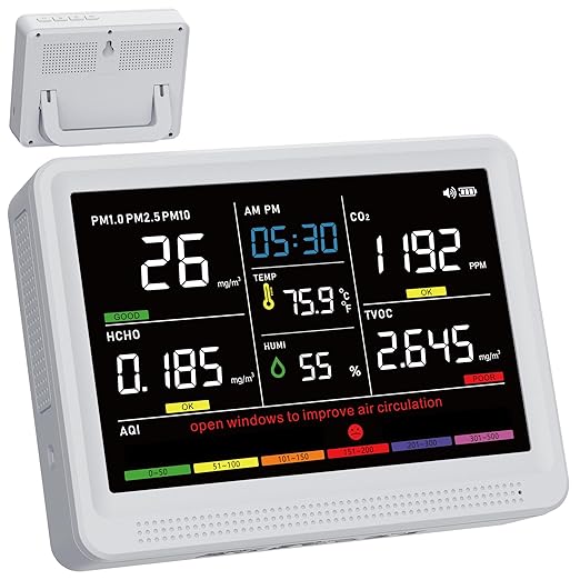 bonoch 16 in 1 Air Quality Monitor Indoor 10h-Battery & 5.5" Display 9 AQI+7 by bonoch