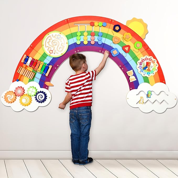 5FT Large Sunshine Rainbow Wooden Activity Wall Panel Christmas Gift by Justforjoyful