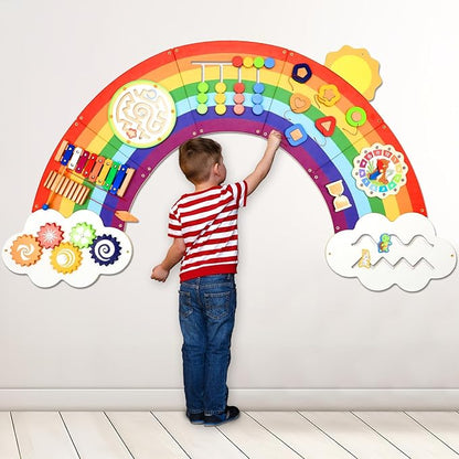5FT Large Sunshine Rainbow Wooden Activity Wall Panel Christmas Gift by Justforjoyful