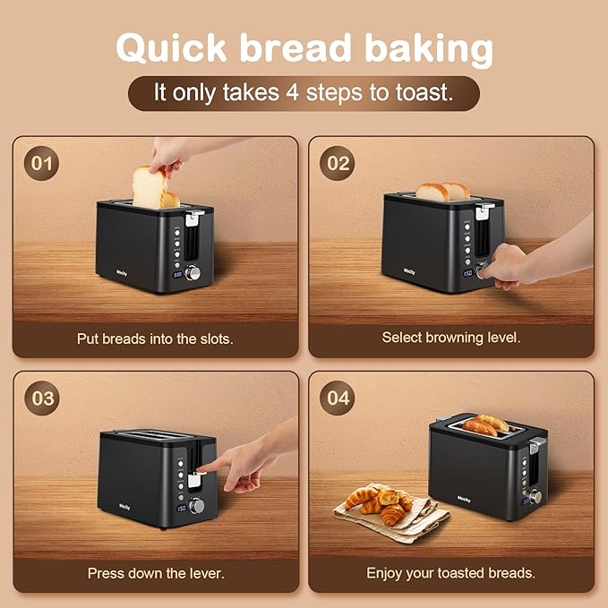 Mecity Toaster 2 Slice Stainless Steel Body, Cancel Functions, Warming Rack - Image 6