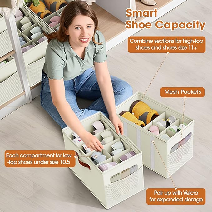 2 Pack Shoe Organizer for Closet, Foldable Shoe Storage Organizer - Image 5