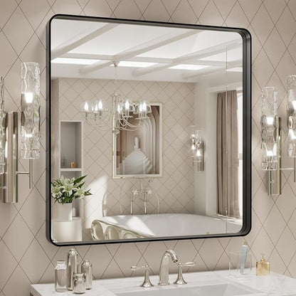 LOAAO 30x30 Inch Black Metal Framed Bathroom Mirror - Image 3