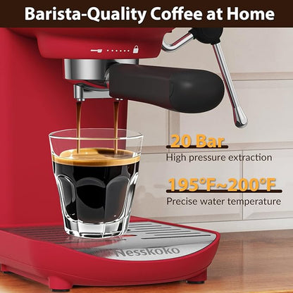 Espresso Machine with Steam Milk Frother Semi Automatic 20 Bar Compact Red with - Image 2