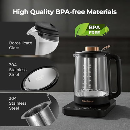 Narcissus Electric Kettle Temperature Control ±5℉, 1.8L Glass Electric Tea - Image 7