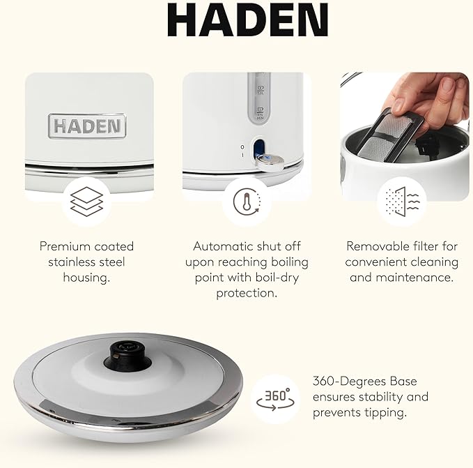 Haden Heritage 1.7 Liter Stainless Steel Electric Kettle, Hot Water Kettle - Image 3