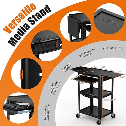 All-Steel Rolling AV Cart with Adjustable Height & Built-in Power – Heavy-Duty - Image 7