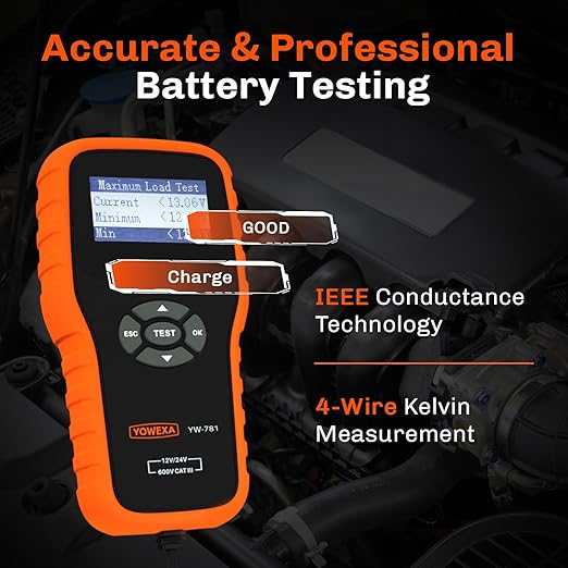 YOWEXA YW-781 Car Battery Tester 12V 24V, Automotive Battery Load Tester and - Image 3