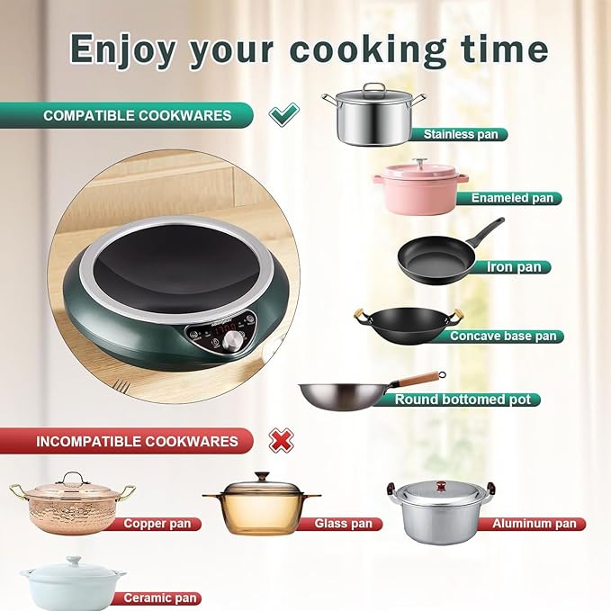 Induction Wok Cooktop，1700W Electric Wok Portable Induction Single Burner Used - Image 4