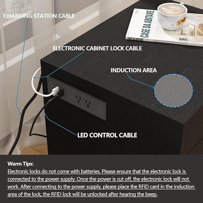 Auromie Nightstand with Charging Station and LED Lights, Concealment Furniture - Image 7
